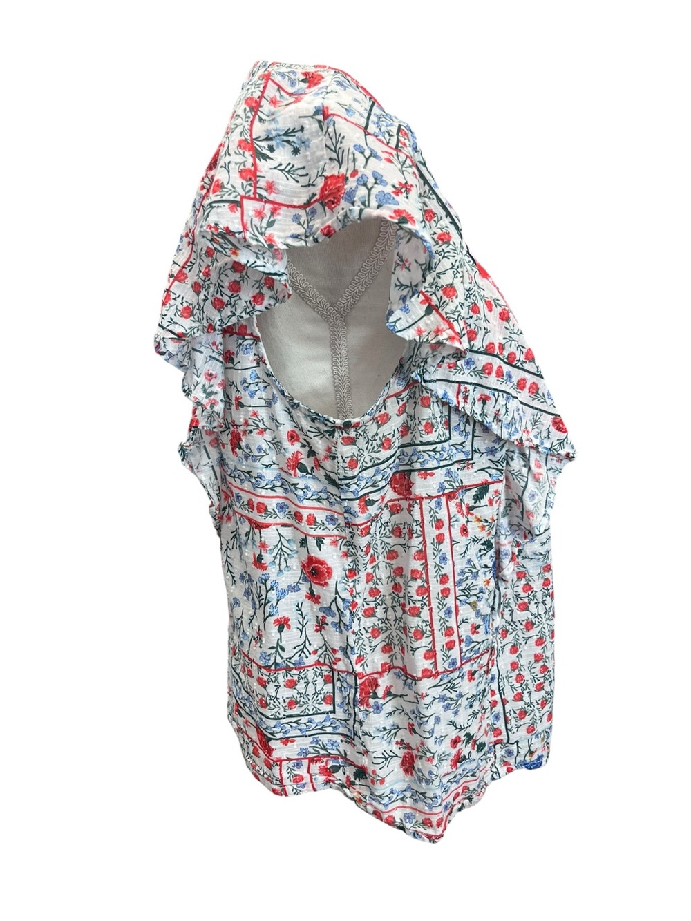 Anthropologie Let Me Be Patchwork Floral Flutter Sleeve Top Size 8 - Picture 4 of 9
